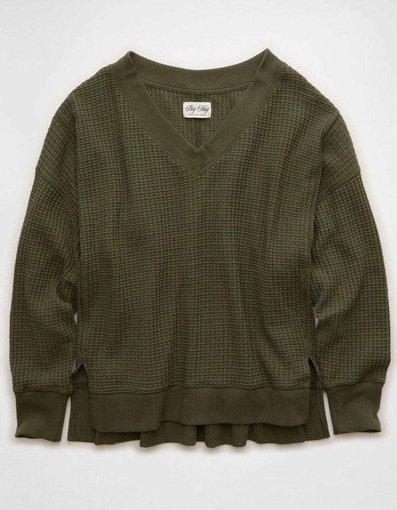 American Eagle AE Big Hug V-Neck Waffle Sweatshirt - Image 4