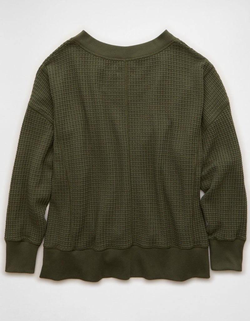 American Eagle AE Big Hug V-Neck Waffle Sweatshirt - Image 5
