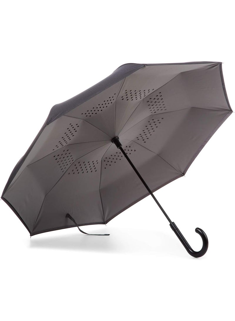 Totes InBrella  Reverse Close Umbrella with Invisible Water Repellent Coating  Auto Close Inverted Dripless and Stormproof for Rainy Weather