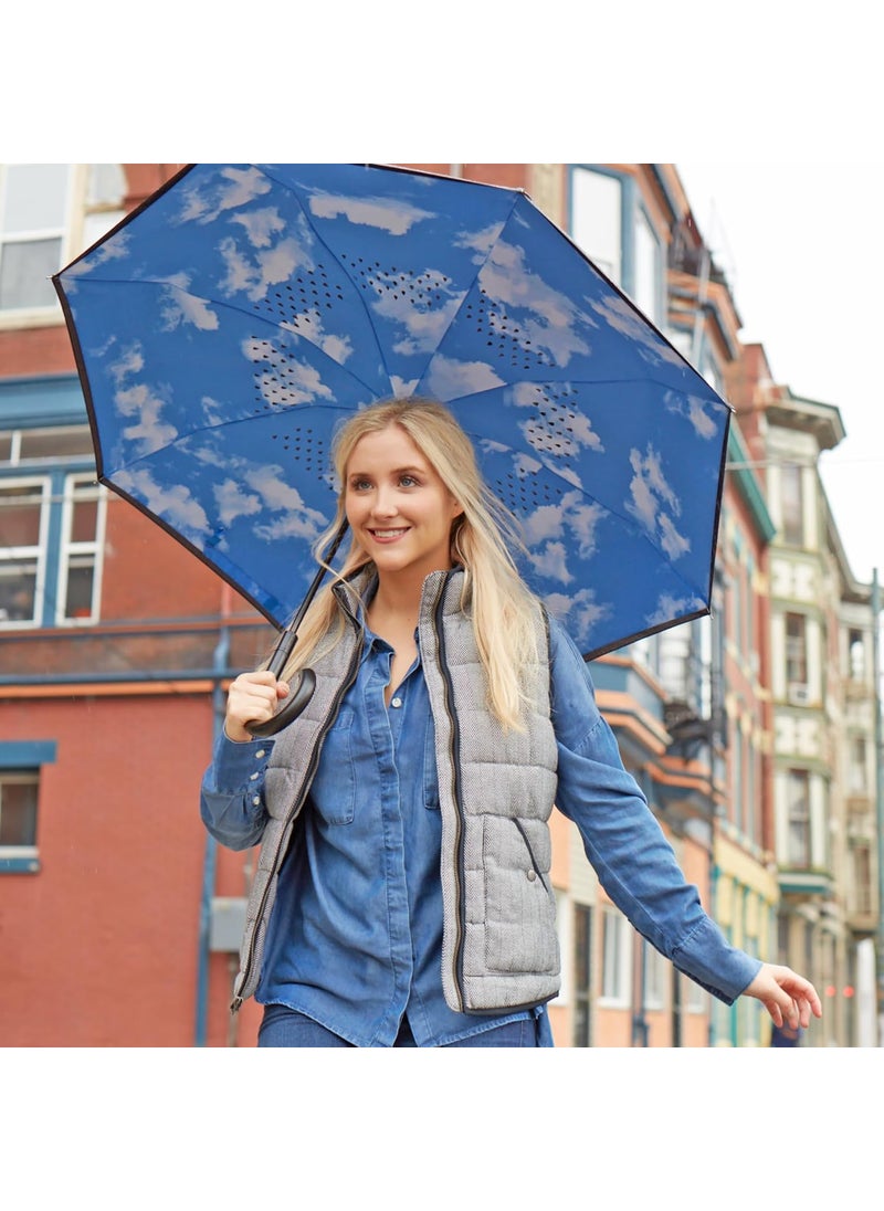 Totes InBrella  Reverse Close Umbrella with Invisible Water Repellent Coating  Auto Close Inverted Dripless and Stormproof for Rainy Weather