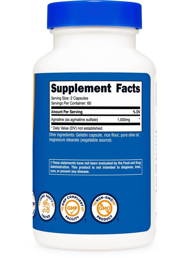 Agmatine Sulfate 1000Mg 120 Capsules Gluten Free Non Gmo 500Mg Per Capsule