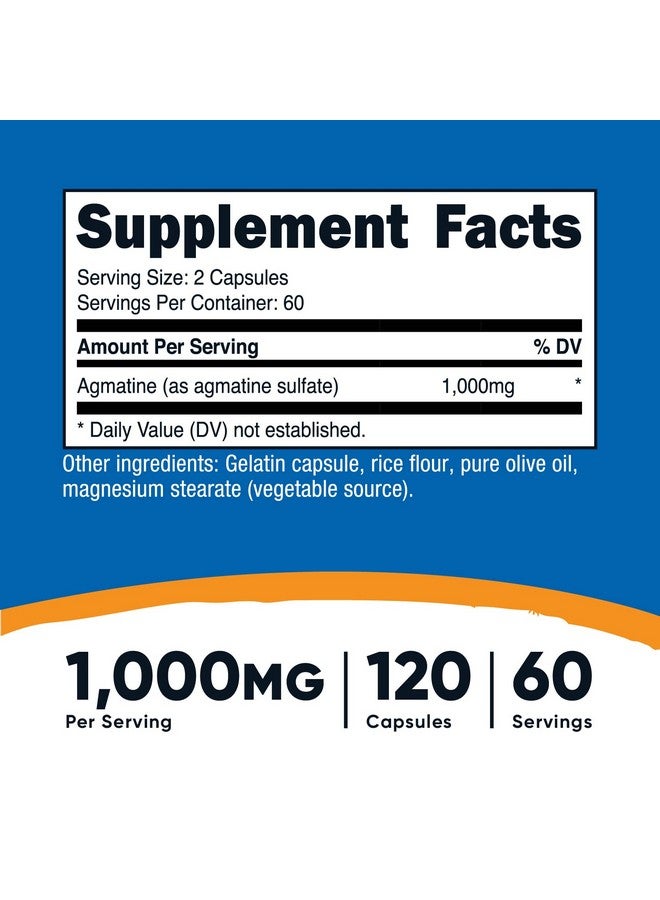Agmatine Sulfate 1000Mg 120 Capsules Gluten Free Non Gmo 500Mg Per Capsule