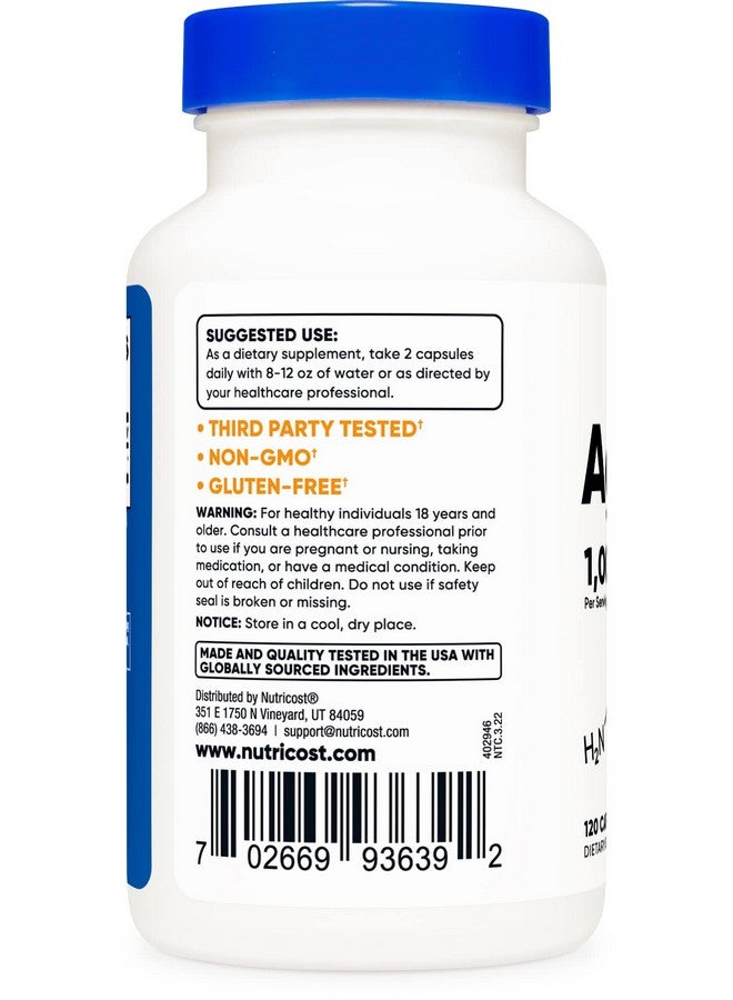 Agmatine Sulfate 1000Mg 120 Capsules Gluten Free Non Gmo 500Mg Per Capsule