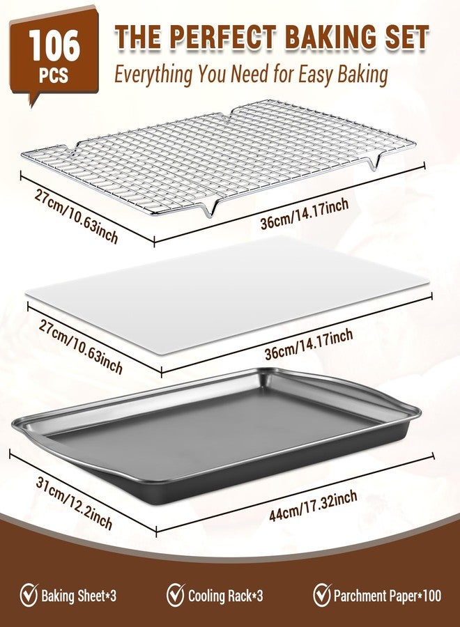 BEWOS Baking Sheet Pans With Racks Set - Including 17.6 × 12 × 1.26 Inch Carbon Steel Baking Sheet, Set of 106 (3 Sheets + 3 Cooling Racks + 100 Parchment Paper), Nonstick Bakeware sets for Baking - Image 2