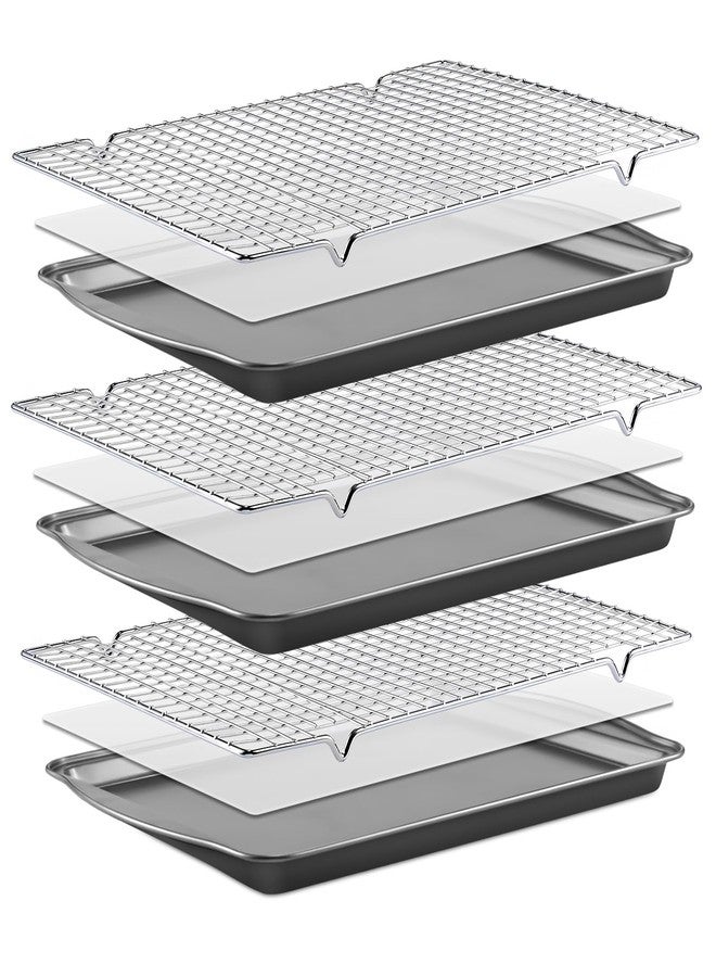 BEWOS Baking Sheet Pans With Racks Set - Including 17.6 × 12 × 1.26 Inch Carbon Steel Baking Sheet, Set of 106 (3 Sheets + 3 Cooling Racks + 100 Parchment Paper), Nonstick Bakeware sets for Baking - Image 1