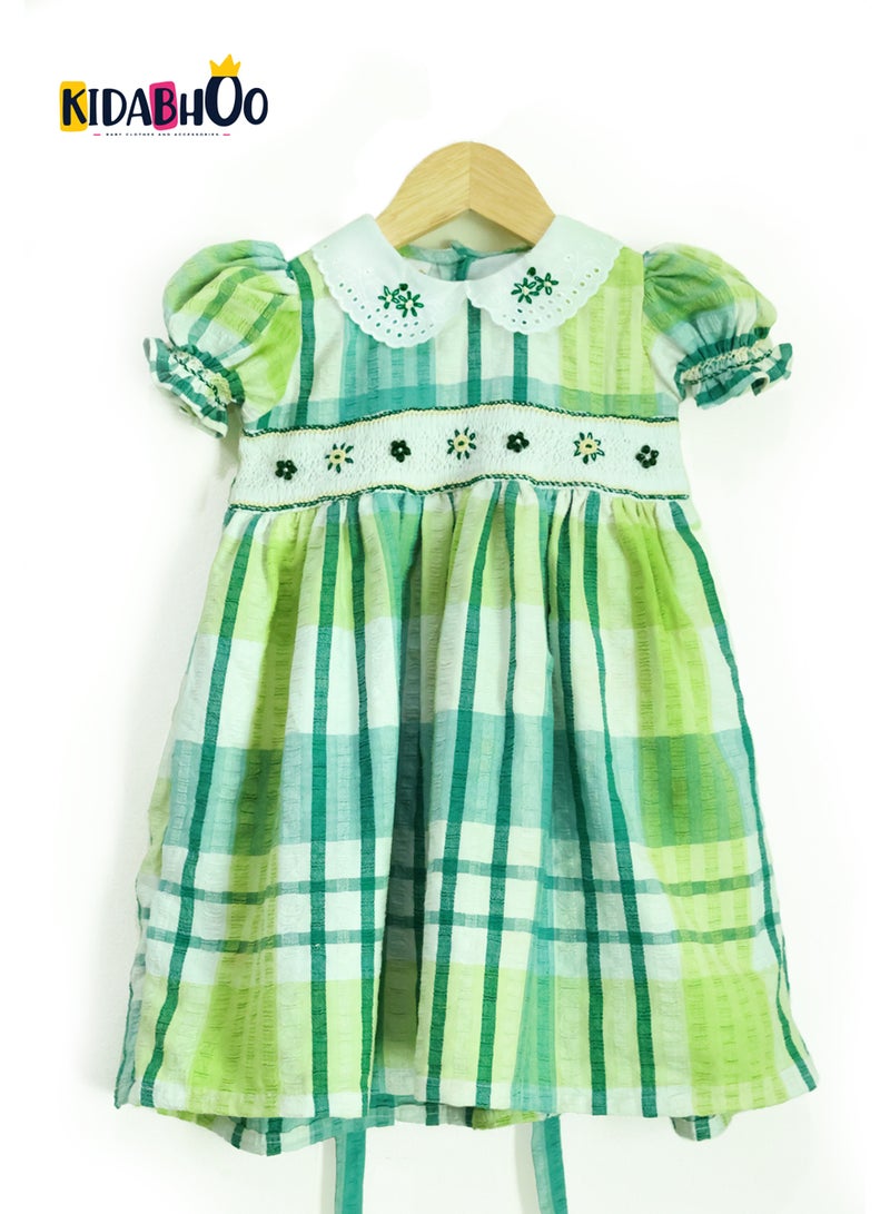 Kidabhoo Kids Smocked Dress for Girls - Plaid Meadow  - Image 1