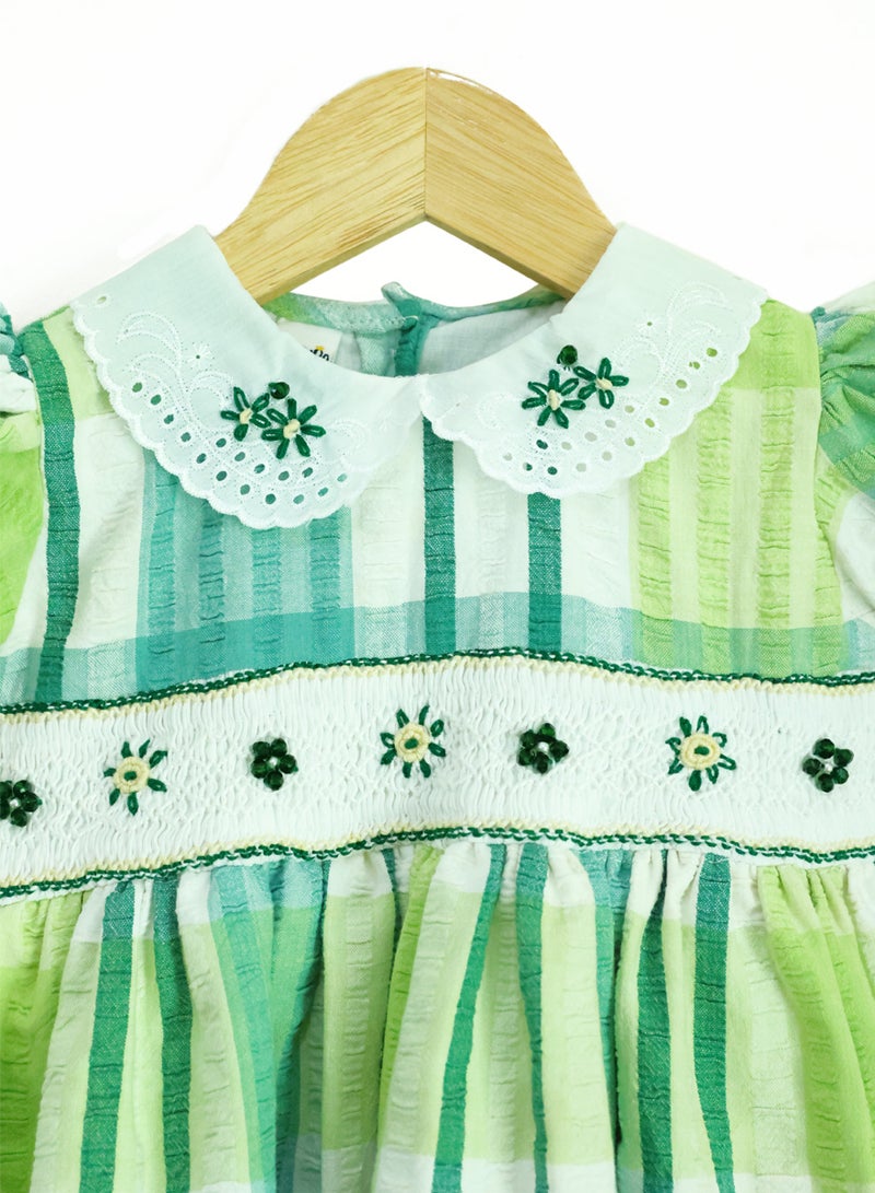 Kidabhoo Kids Smocked Dress for Girls - Plaid Meadow  - Image 2