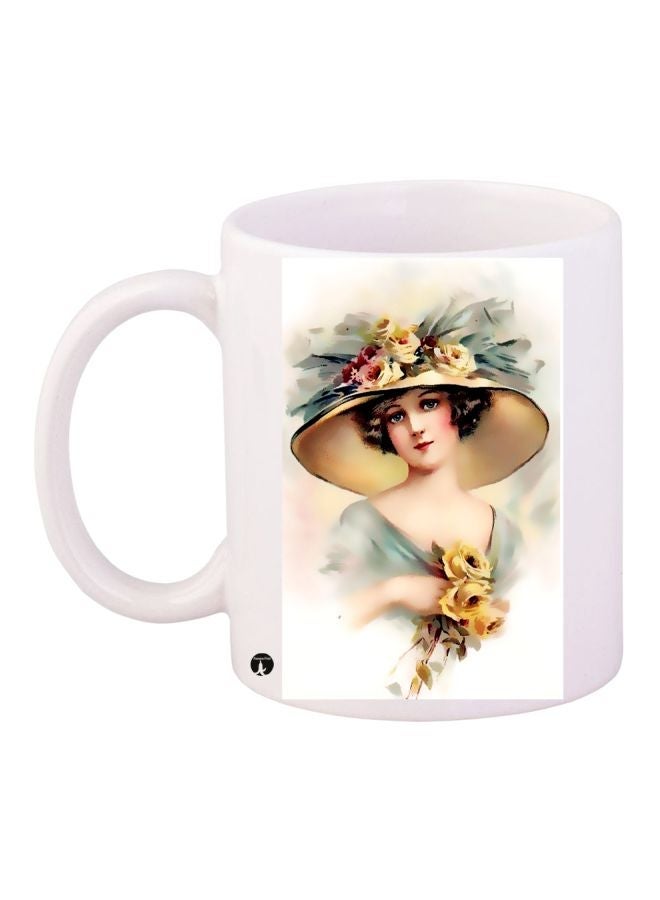 RYN Girl Printed Coffee Mug White/Yellow/Blue 11ounce