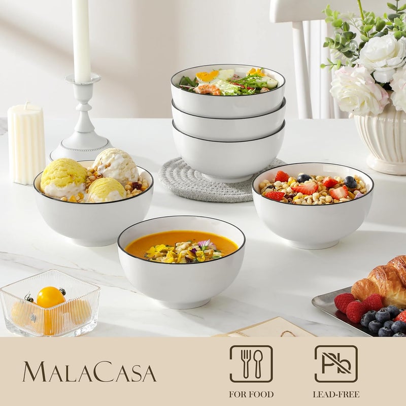 MALACASA , Ceramic Soup Bowls, Set of 6 26 oz Bowls for Cereal, Soup, Oatmeal, Fruits, Rice - Porcelain Serving Bowl for Kitchen, Dishwasher and Microwave Safe, Series - Image 3