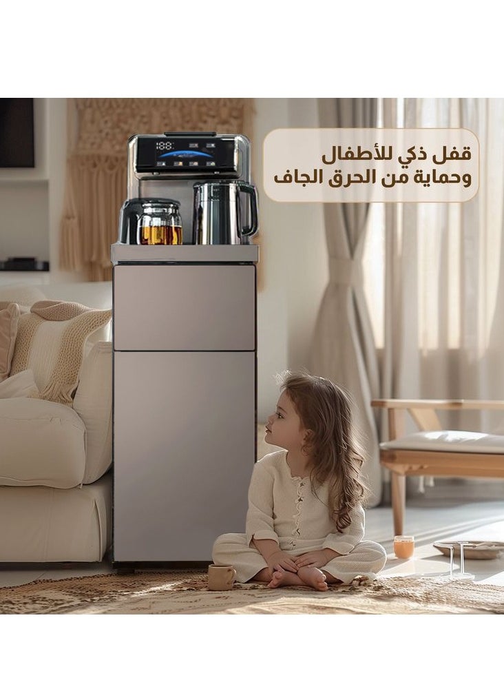 GearZone - Water Dispensers Tea Bar Machine Household Vertical Water Dispenser Kettle Cabinet Integrated Bottom Mounted Water Bucket Fully Automatic Intelligent Cold and Hot Drink Dispenser for 3 or 5 Gallon Bottles, Ideal for Office, Home, Living Room （Elegant Gold） - Image 1