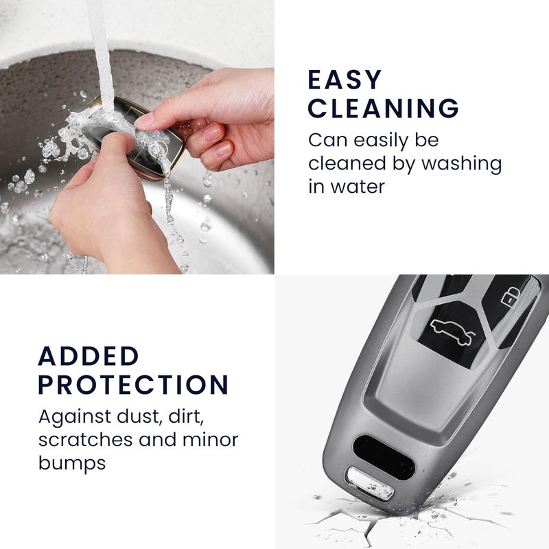 kwmobile Remote Cover for Audi Smart Key – TPU Buttons – Matte Black/Black - Image 5