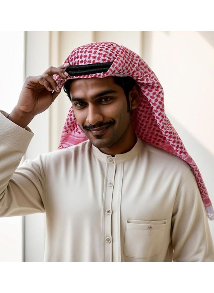 بريميم طقم شماغ وكوفية رجالية حمراء مع عقال أسود - غطاء رأس عربي تقليدي - Image 4