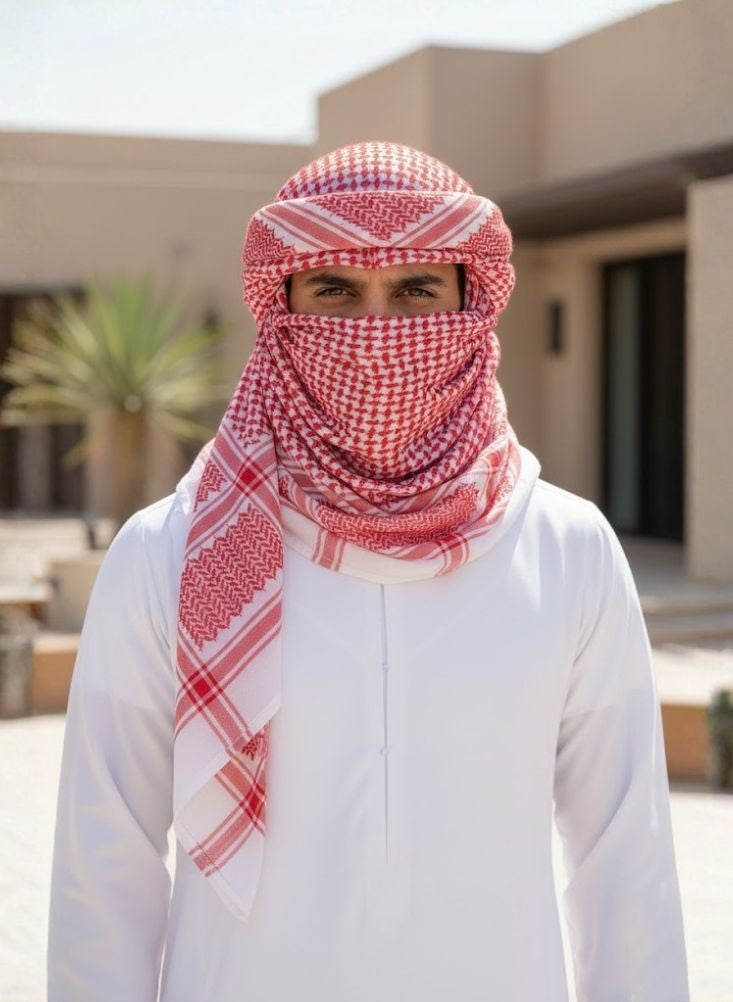 بريميم طقم شماغ وكوفية رجالية حمراء مع عقال أسود - غطاء رأس عربي تقليدي - Image 2