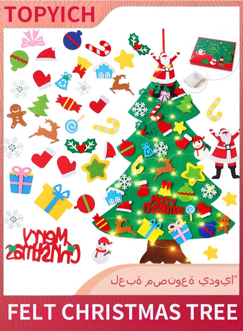 توبيتش زينة عيد الميلاد - شجرة عيد الميلاد من اللباد بطول 3.2 قدم، زينة عيد الميلاد لتعليقها على الحائط مع 34 زينة وسلسلة أضواء - Image 1