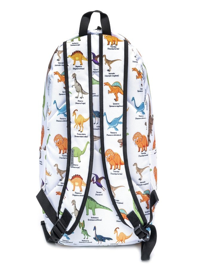 K-Cliffs Classic Backpack Basic Student Campus Daypack Simple Travel Rucksack with Chromebook Laptop Pocket Water Bottle Holder Padded Straps Printed Dinosaur Pattern White - Image 5