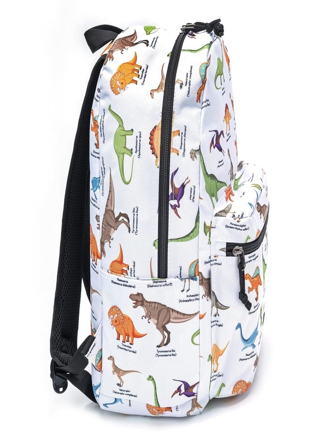 K-Cliffs Classic Backpack Basic Student Campus Daypack Simple Travel Rucksack with Chromebook Laptop Pocket Water Bottle Holder Padded Straps Printed Dinosaur Pattern White - Image 4