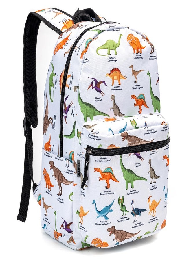 K-Cliffs Classic Backpack Basic Student Campus Daypack Simple Travel Rucksack with Chromebook Laptop Pocket Water Bottle Holder Padded Straps Printed Dinosaur Pattern White - Image 1