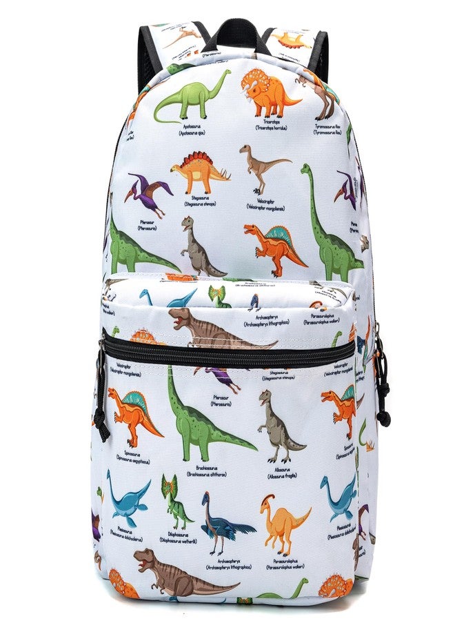 K-Cliffs Classic Backpack Basic Student Campus Daypack Simple Travel Rucksack with Chromebook Laptop Pocket Water Bottle Holder Padded Straps Printed Dinosaur Pattern White - Image 2