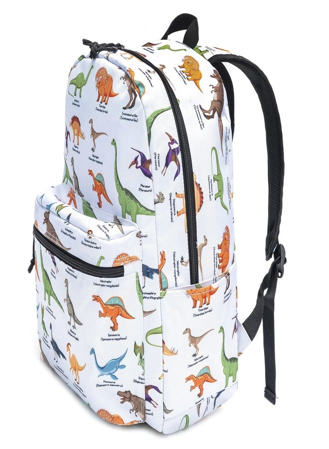K-Cliffs Classic Backpack Basic Student Campus Daypack Simple Travel Rucksack with Chromebook Laptop Pocket Water Bottle Holder Padded Straps Printed Dinosaur Pattern White - Image 3