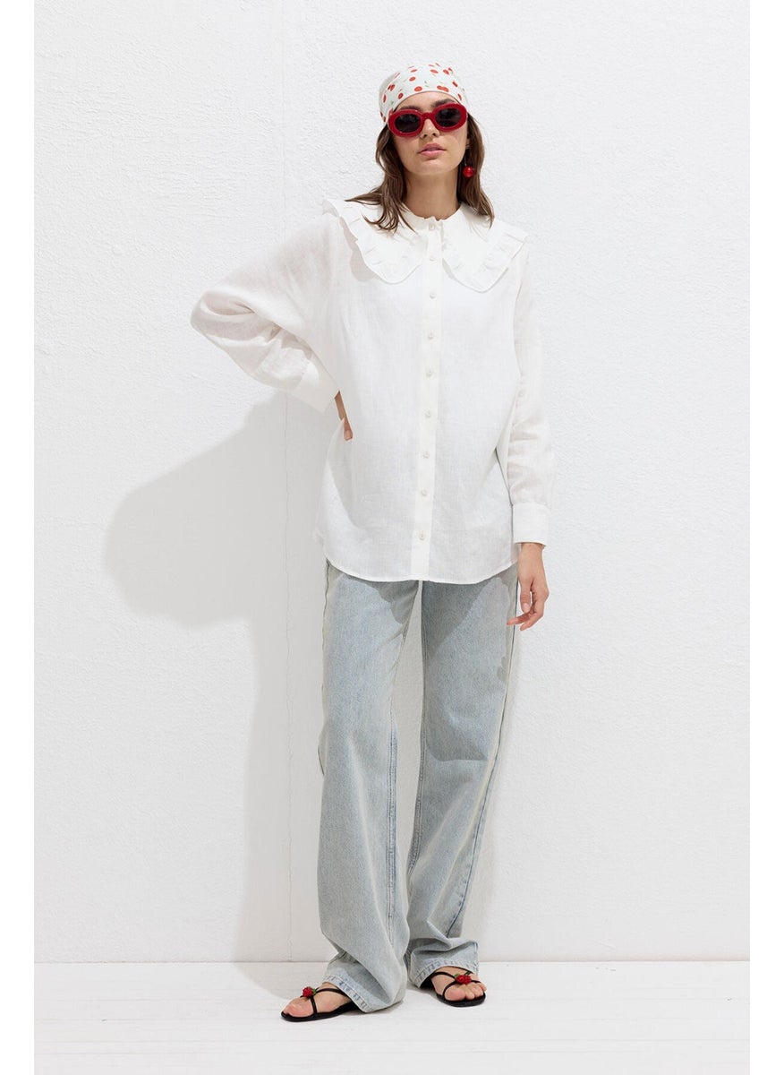 Manuka - Collar Detailed Linen Shirt Ecru - Image 1