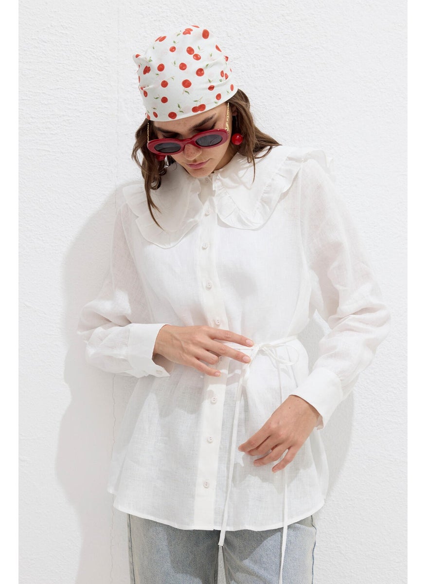 Manuka - Collar Detailed Linen Shirt Ecru - Image 1