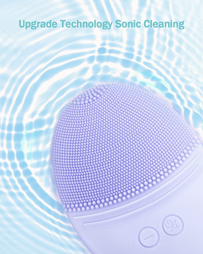 EZBASICS Facial Cleansing Brush Made with Ultra Hygienic Soft Silicone, Waterproof Sonic Vibrating Face Brush for Deep Cleansing, Gentle Massaging, Inductive Charging (Violet)1 Pack+5 Speed Settings - Image 2