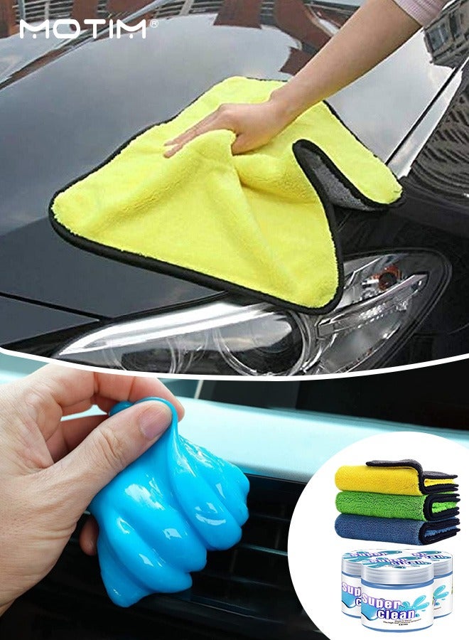 Motim 3 Pcs Car Cleaning Gel Dust Cleaning Mud, Universal Detailing Automotive Dust Crevice Cleaner and 3 Pcs Car Drying Towel Absorbent Microfiber Towel Cleaning Wipes  - Image 1