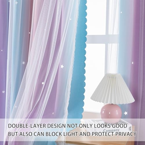 XiDi Curtains for Girls Bedroom 2 Panel Set Thermal Insulated Window Ombre Panels Rainbow Pink Drapes for Kids Room Unicorn Wall Decals Black Out Curtains 45 Inch Long PinkPurpleBlue 34x45 - Image 3