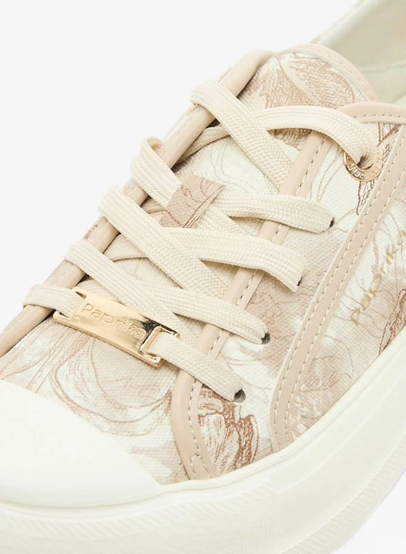 Paprika BEIGE Women's Floral Print Lace-Up Sneakers for Women | Best Price UAE