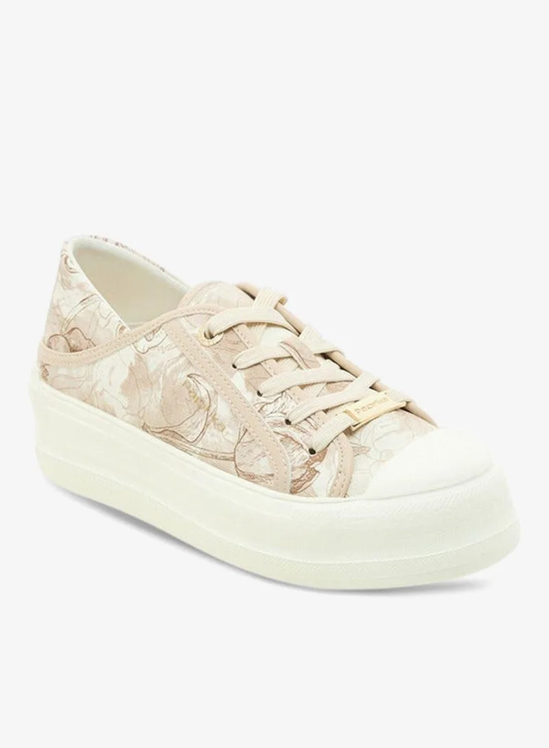Paprika BEIGE Women's Floral Print Lace-Up Sneakers for Women | Best Price UAE