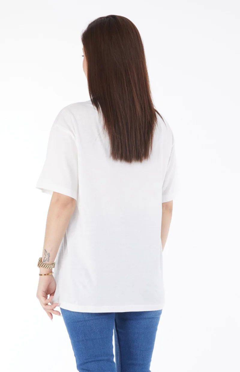 Tofisa 24650-EKRU Crew Neck Short Sleeve Printed T-Shirt