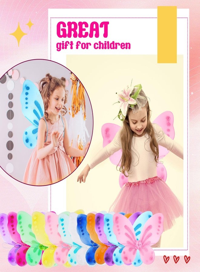 Flahard 24 Pack Girls Fairy Wings Bulk Butterfly Wings Butterfly Angel Costume Wing for Kids Cosplay Wedding Decoration Party Dress up, 12 Colors - Image 5