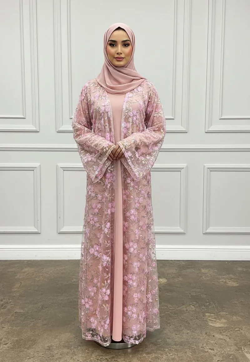 نخبة Ethereal Rose Embroidered two-piece Abaya-2P894