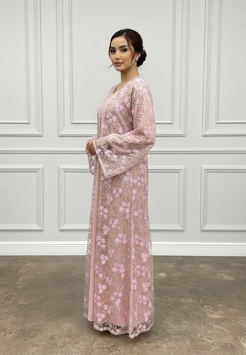 نخبة Ethereal Rose Embroidered two-piece Abaya-2P894