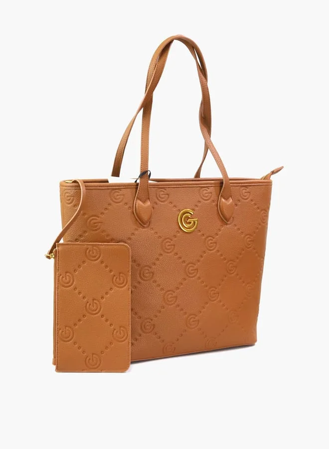 غابرييلا غوتشي Gabriella Gucci Monogram Embossed Tote Bag with Pouch