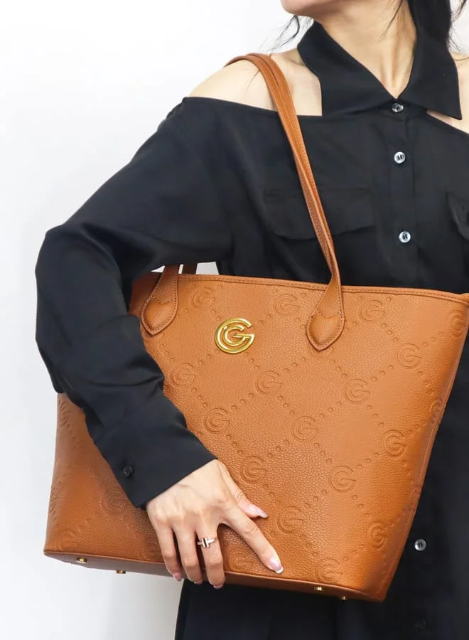 غابرييلا غوتشي Gabriella Gucci Monogram Embossed Tote Bag with Pouch