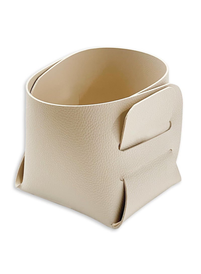 LeArt Leather Storage Basket – Bedside, Nightstand, Office Desk Organizer | Pantry Storage Organizer | Stationery Organizer | Storage Bin for Home (Cream Large) - Image 1