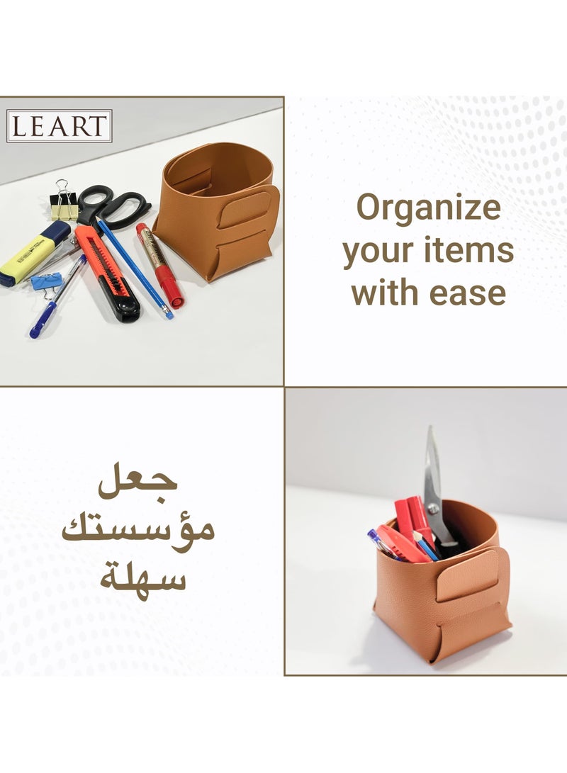 LeArt Leather Storage Basket – Bedside, Nightstand, Office Desk Organizer | Pantry Storage Organizer | Stationery Organizer | Storage Bin for Home (Cream Large) - Image 3