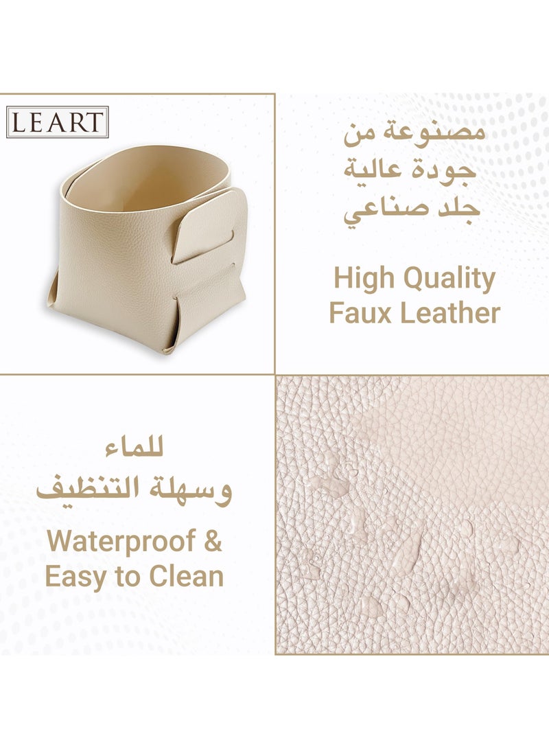 LeArt Leather Storage Basket – Bedside, Nightstand, Office Desk Organizer | Pantry Storage Organizer | Stationery Organizer | Storage Bin for Home (Cream Large) - Image 5