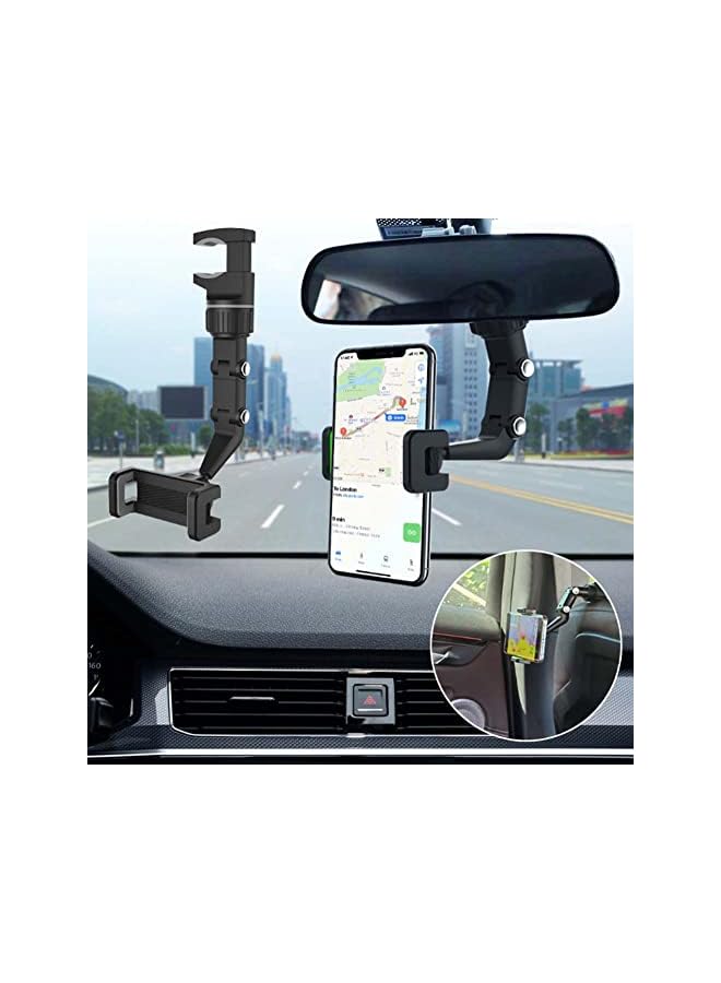 YCNASSS New 360° Rearview Mirror Phone Holder for Car Multifunctional Mount Phone and GPS Holder Universal Rotating Car Phone Holder, Cell Phone Automobile Cradles (Black) - Image 3