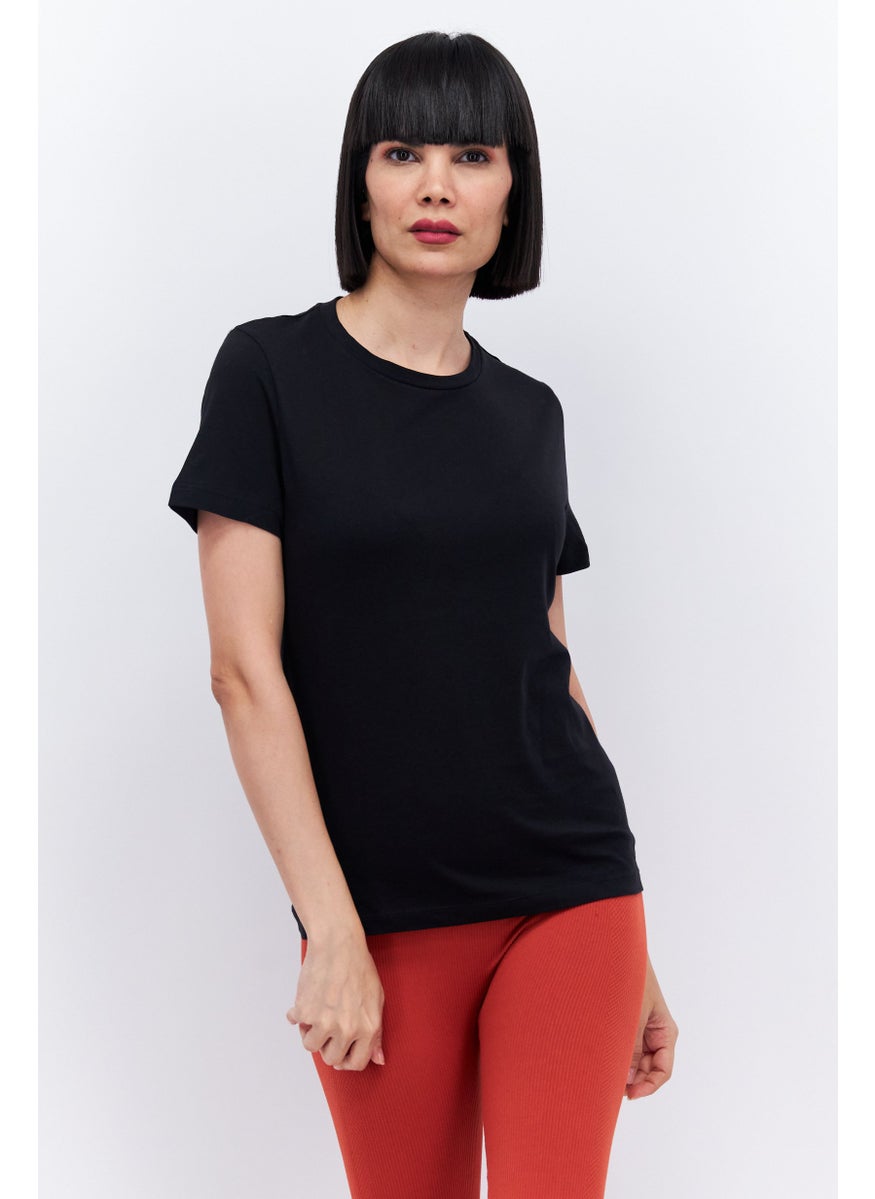 Reebok Women Sportswear Fit Short Sleeve Training T-Shirt, Black  - Image 1