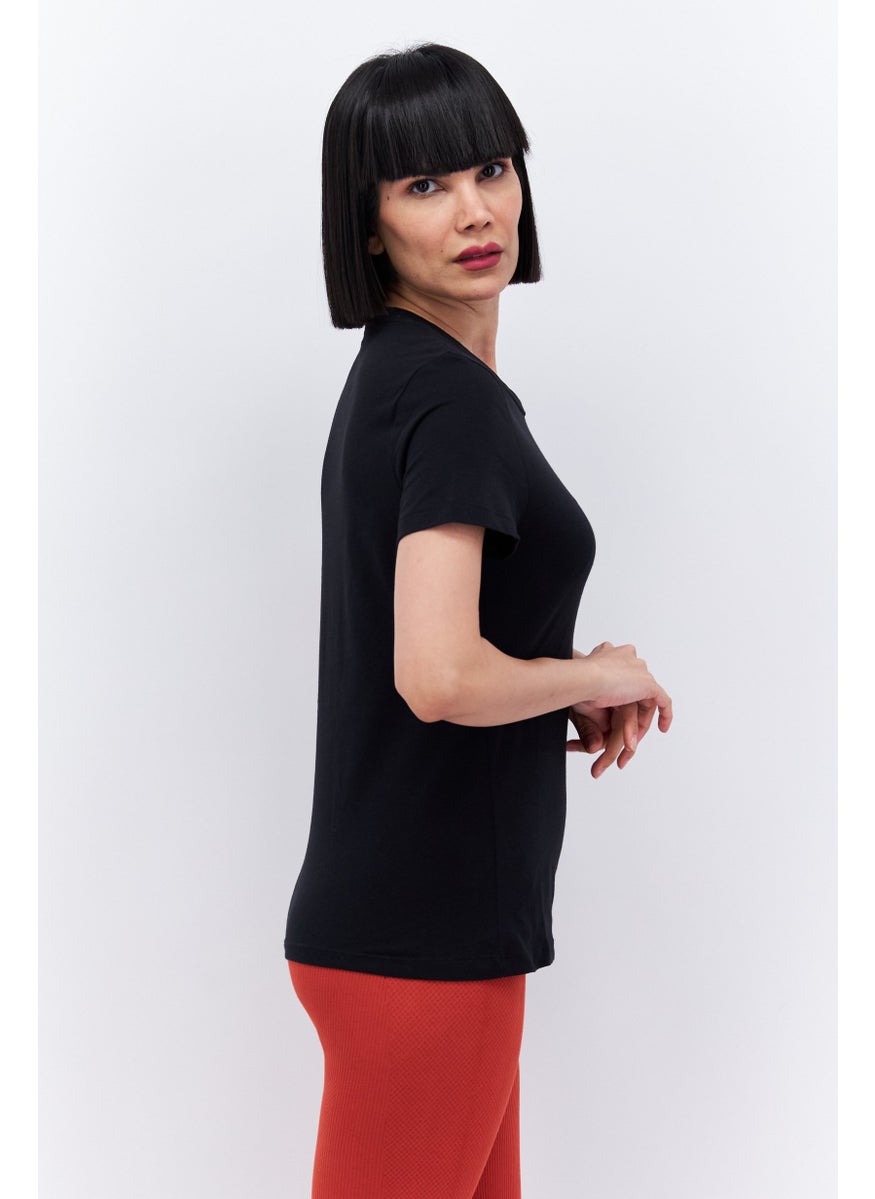 Reebok Women Sportswear Fit Short Sleeve Training T-Shirt, Black  - Image 2