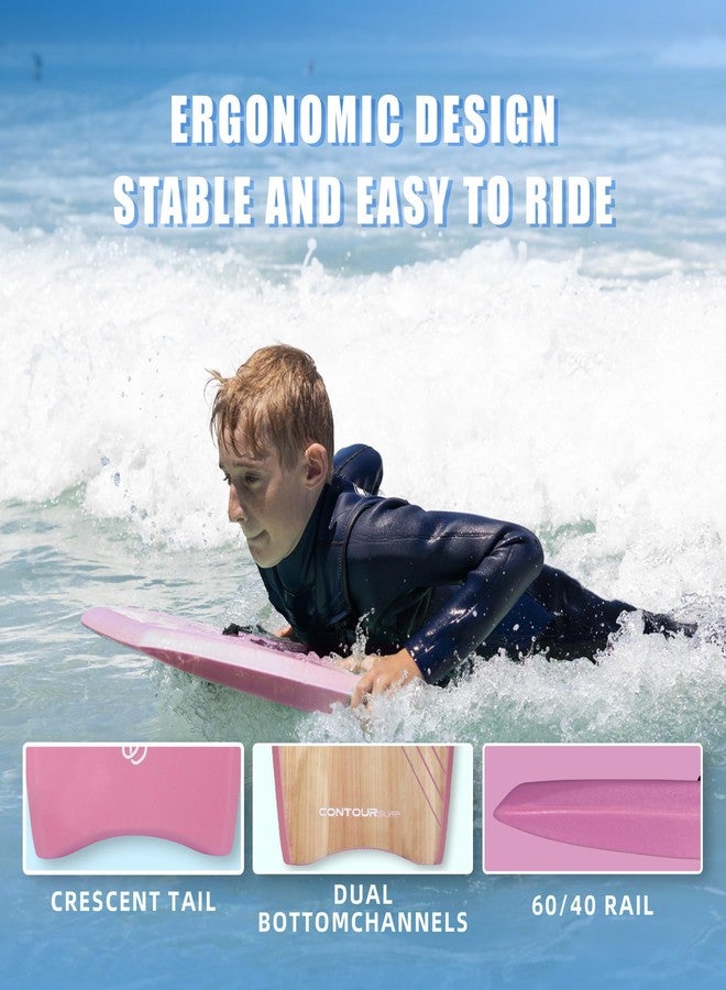 THURSO SURF Contour SURF Reed Body Board 33 Inches Bodyboard Body Boards for Beach Kids Lightweight EPS Core Dual Channel Double Swivel Coiled Wrist Leash for All Surfing Levels Magenta - Image 3