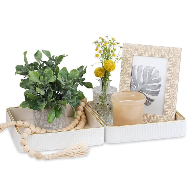 ZHEM Catch All Trays for Jewelry| Small Leather Valet Tray| Key Bowl for Entryway Table EDC Trinket Tray Catch All| Perfume Trays for Dresser Organizer Perfume Holder (White 8"x8"x1.8" 2 Pack) - Image 1