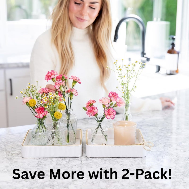 ZHEM Catch All Trays for Jewelry| Small Leather Valet Tray| Key Bowl for Entryway Table EDC Trinket Tray Catch All| Perfume Trays for Dresser Organizer Perfume Holder (White 8"x8"x1.8" 2 Pack) - Image 2