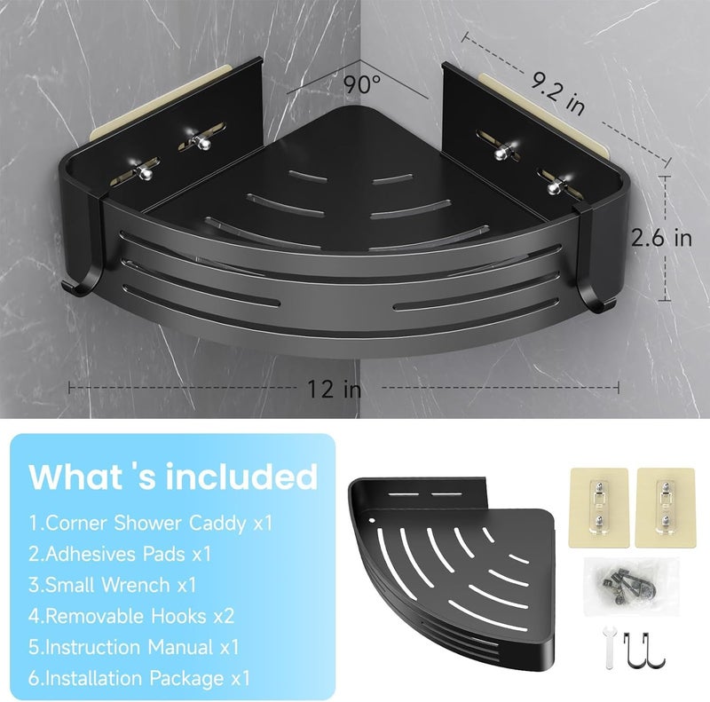 Boniry Bathroom Corner Shelf | Self Adhesive Stainless Steel Corner Shelf for Bathroom | Bathroom Organiser Without Drill with 2 Hooks - Image 2