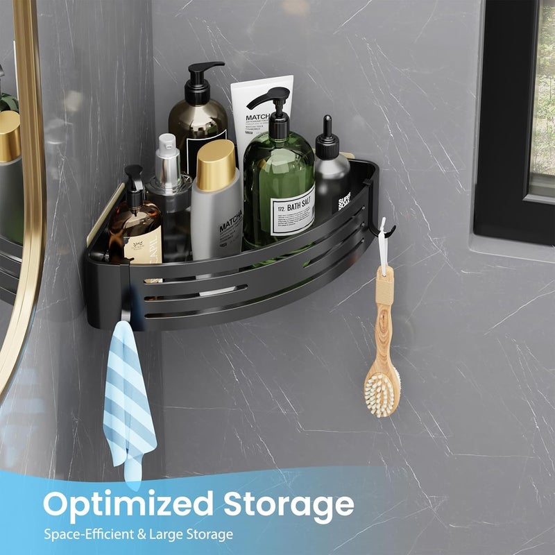 Boniry Bathroom Corner Shelf | Self Adhesive Stainless Steel Corner Shelf for Bathroom | Bathroom Organiser Without Drill with 2 Hooks - Image 5