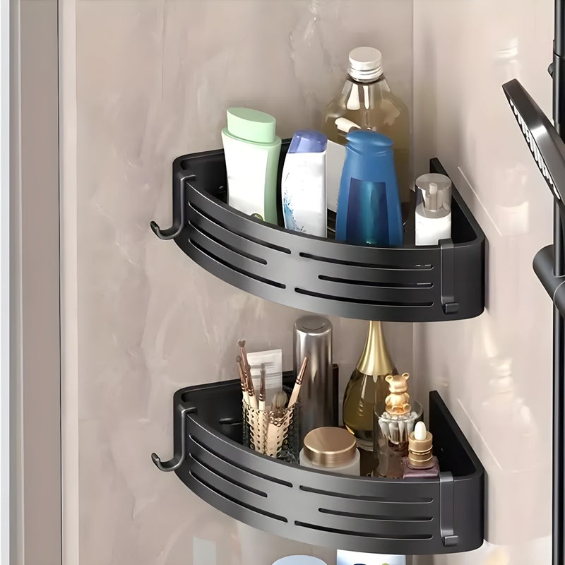 Boniry Bathroom Corner Shelf | Self Adhesive Stainless Steel Corner Shelf for Bathroom | Bathroom Organiser Without Drill with 2 Hooks - Image 1