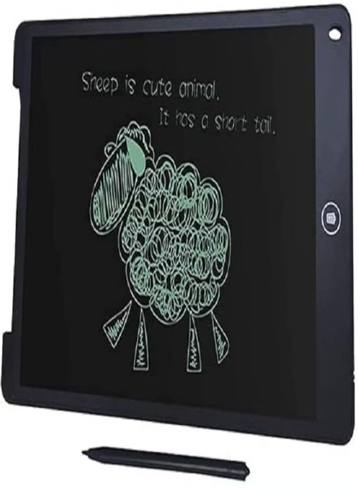12-inch LCD writing tablet with smart pen for handwritten writing, suitable for family, school, office, and a writing board for both children and adults. It features an erase lock button, an innovative logo drawing board for electronic writing, and digital drawing – simple (black).