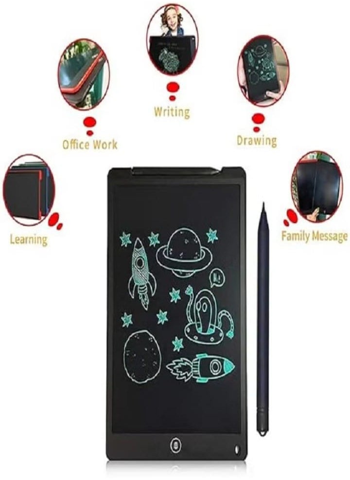 12-inch LCD writing tablet with smart pen for handwritten writing, suitable for family, school, office, and a writing board for both children and adults. It features an erase lock button, an innovative logo drawing board for electronic writing, and digital drawing – simple (black).